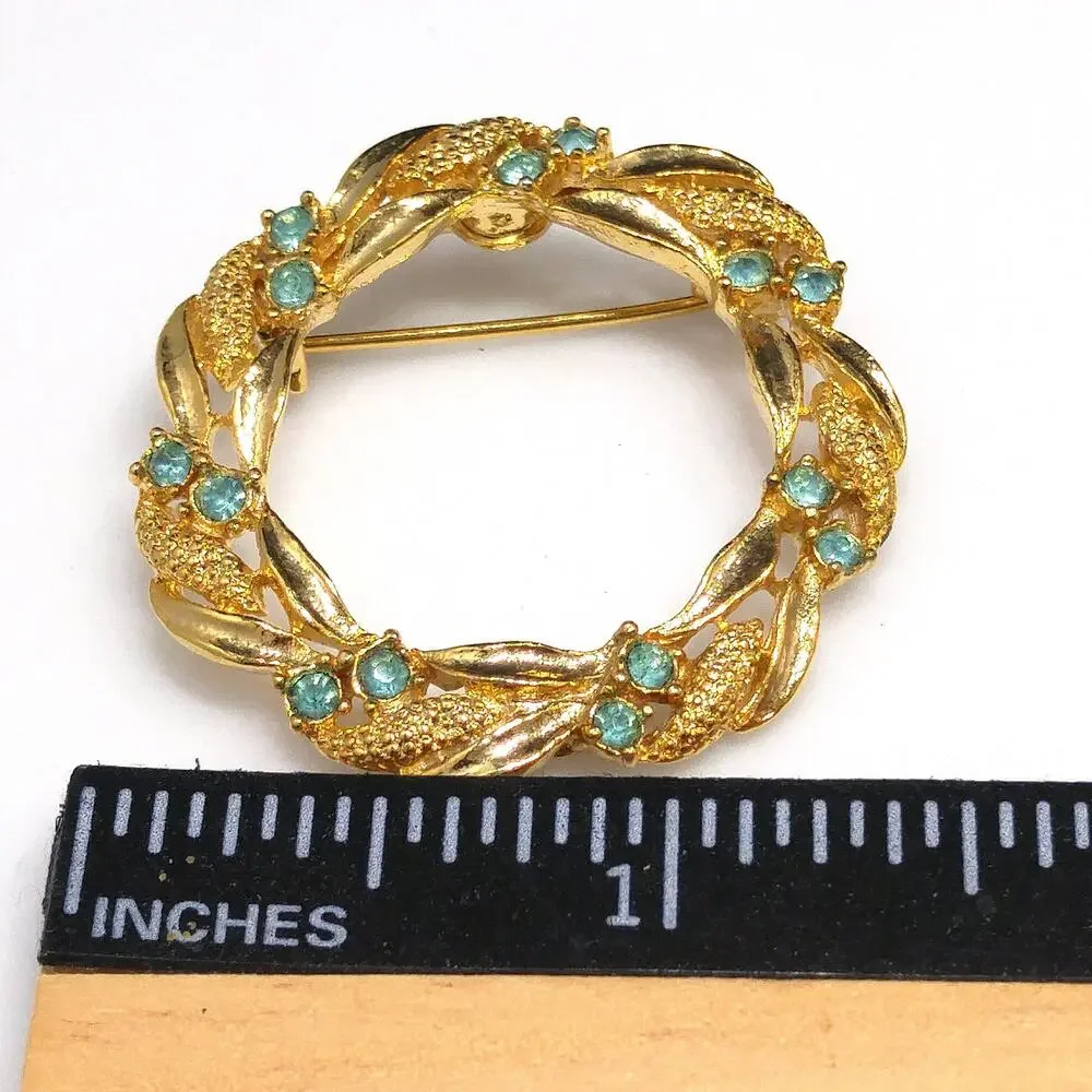 Vintage Wreath Brooch, Signed Gerry's, Light Blue Rhinestones, 1960s Jewelry